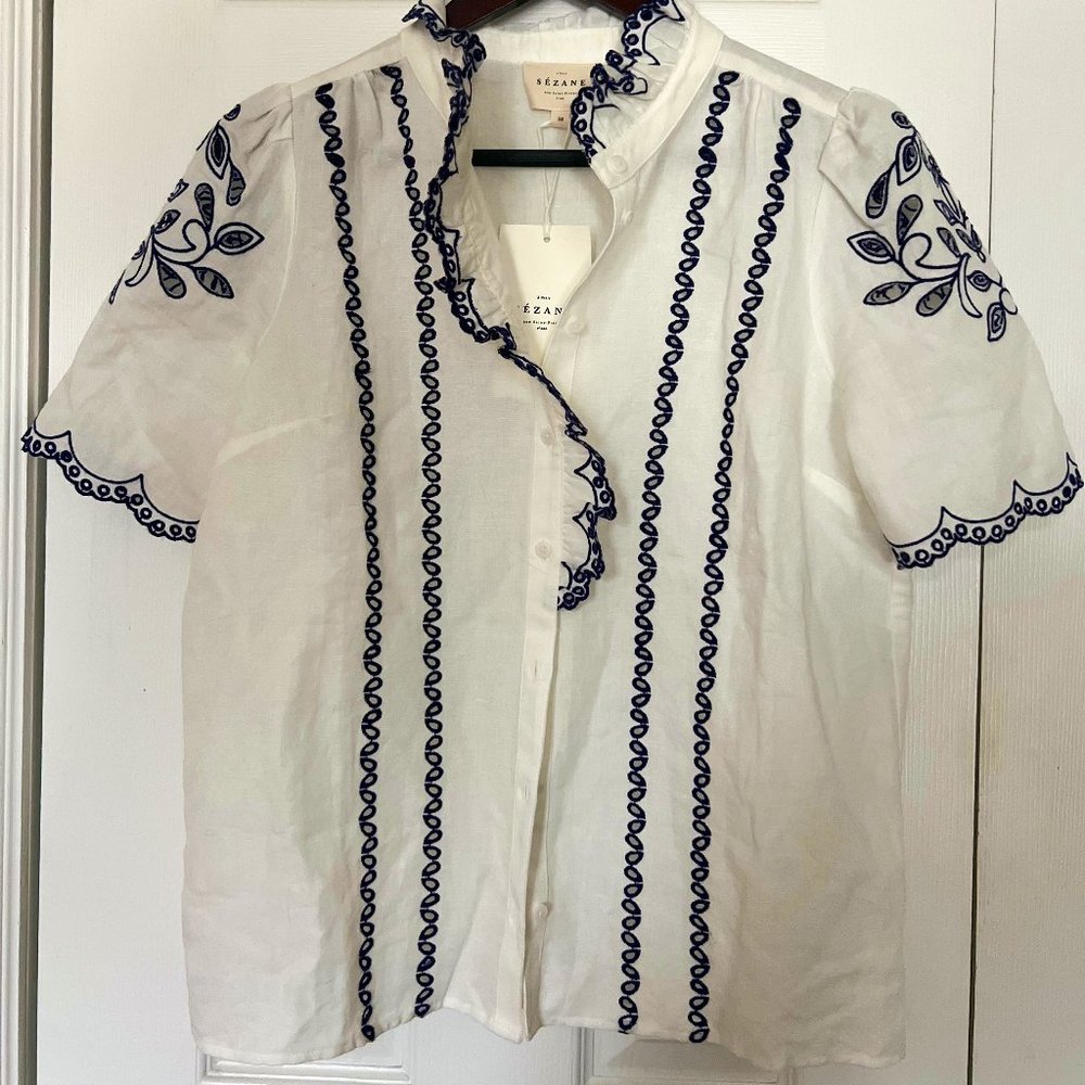 NWT Sezane Dahlia blouse in Ecru, FR 38/US 6